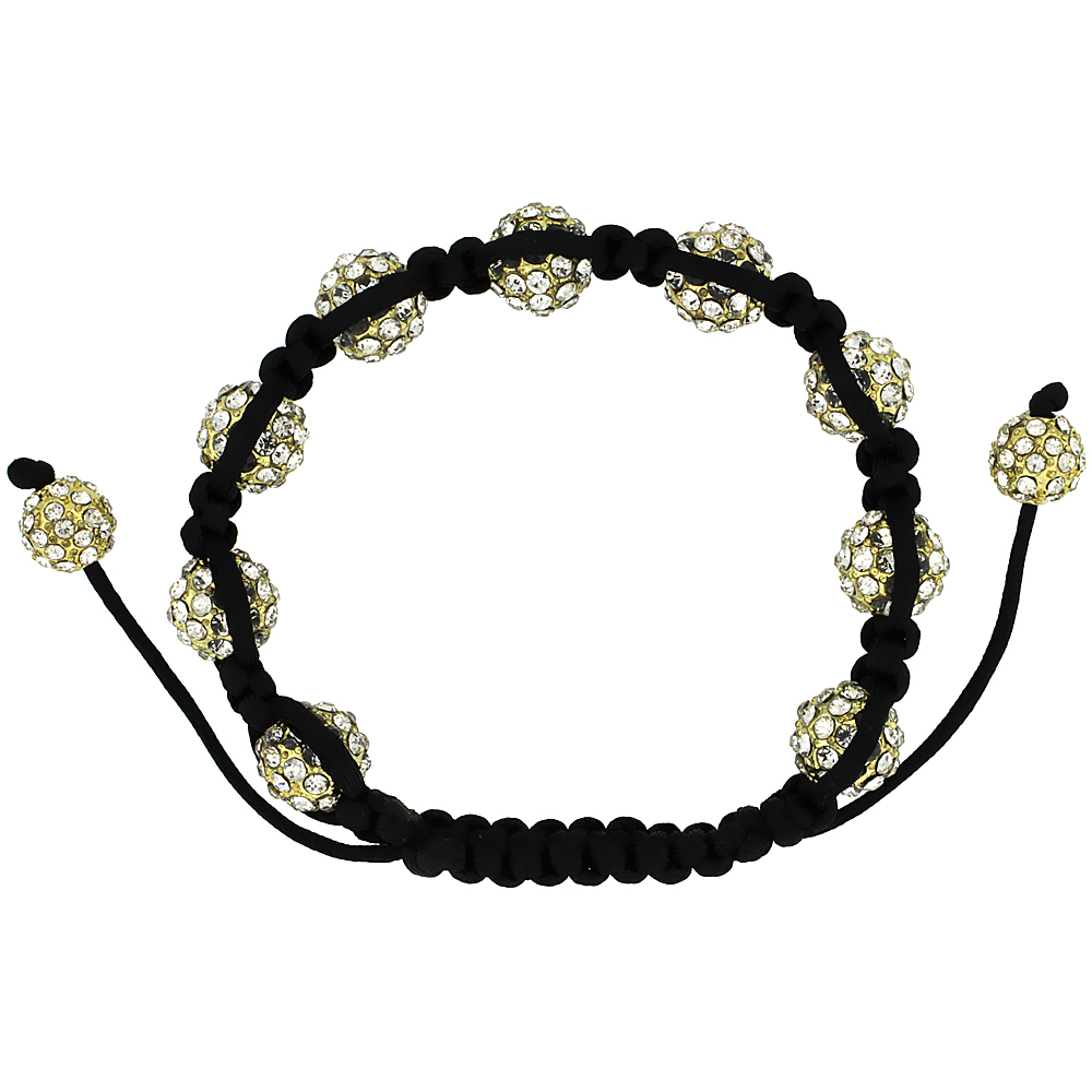 10mm Shamballa Inspired Yellow Crystal Ball Bracelet Tibetan Macrame Adjustable, 7- 8 inch