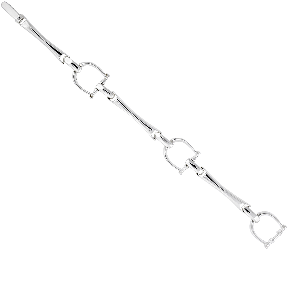 Sterling Silver Stirrup Equestrian Bracelet High Polished 11/16 inch wide, 8 inches long