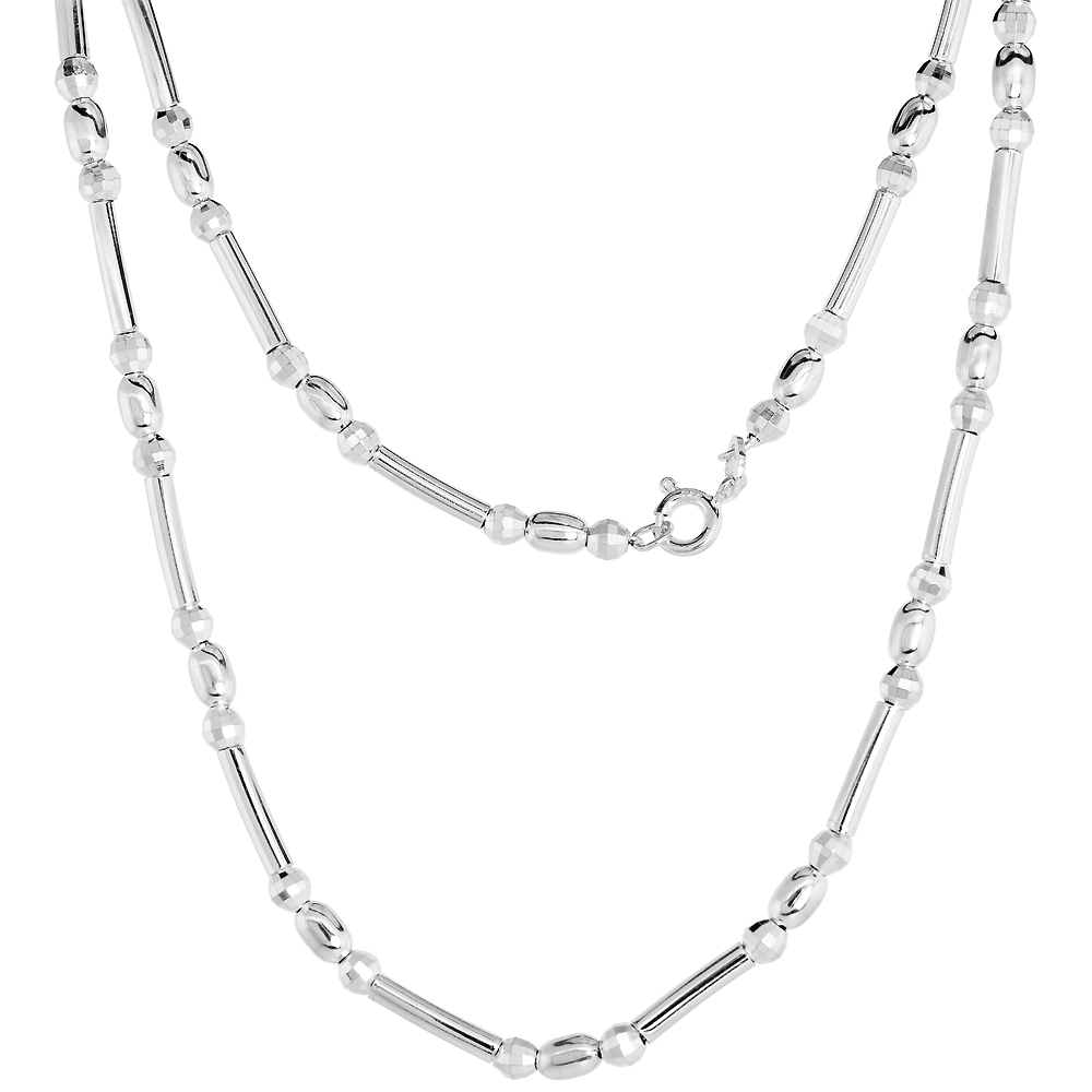 Sterling Silver Faceted Bead Station Necklace, 16 inches long
