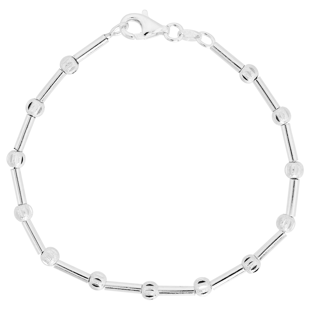 Sterling Silver Diamond cut Bead Station Bracelet, 7 inches long