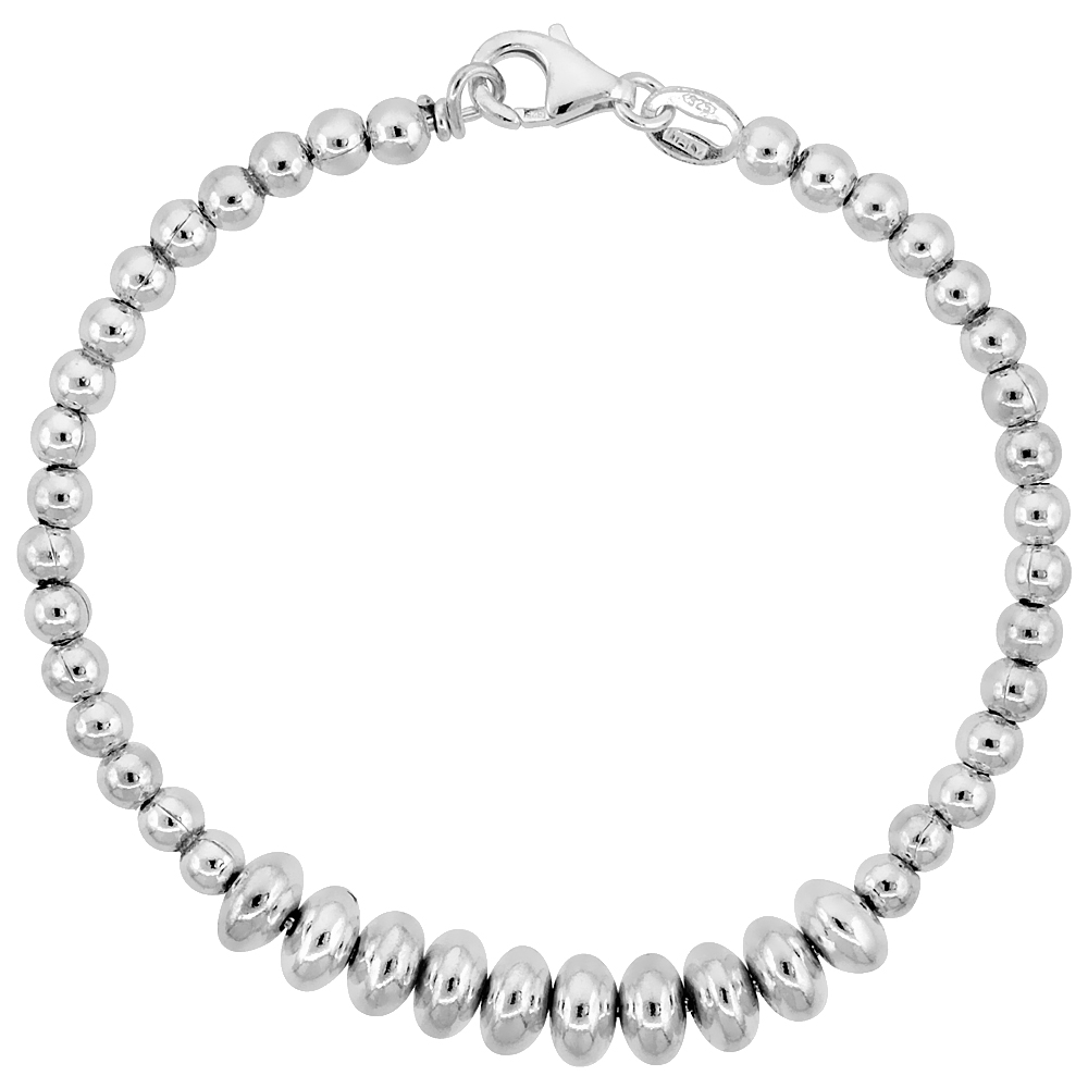 Sterling Silver Saucer Bead Bracelet (Available in 7 in. & 8 in.), 1/4 in. (7 mm) wide