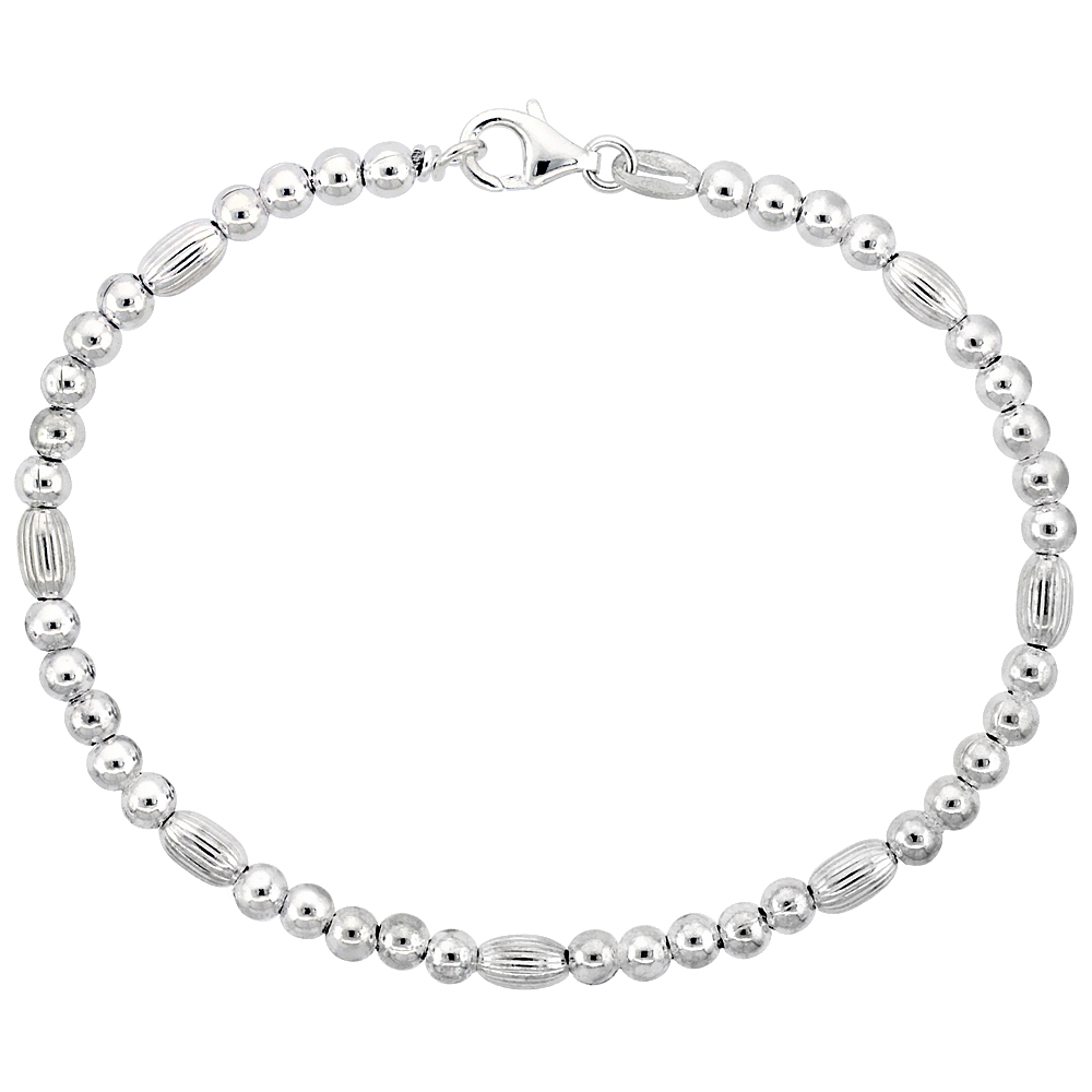 Sterling Silver Corrugated Bead Bracelet (Available in 7 in. &amp; 8 in.), 3/16 in. (4 mm) wide