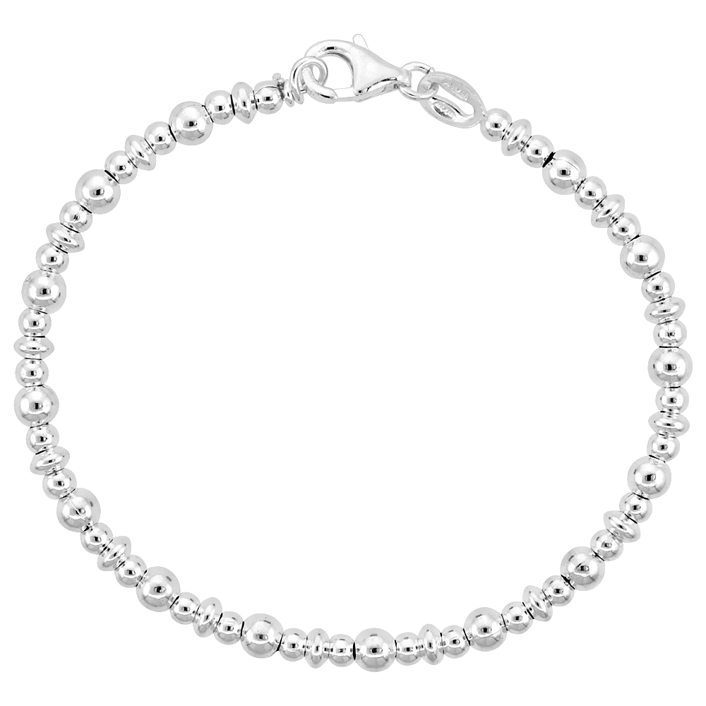 Sterling Silver Saucer Bead Bracelet (Available in 7 in. & 8 in.), 5/32 in. (4 mm) wide