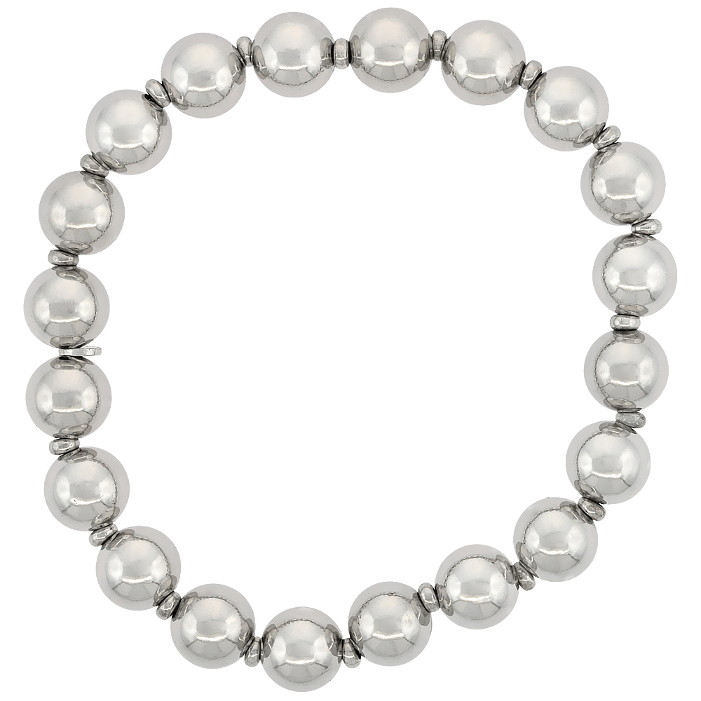 Sterling Silver Stretch Bead Bracelet High Polished, 7 inches long