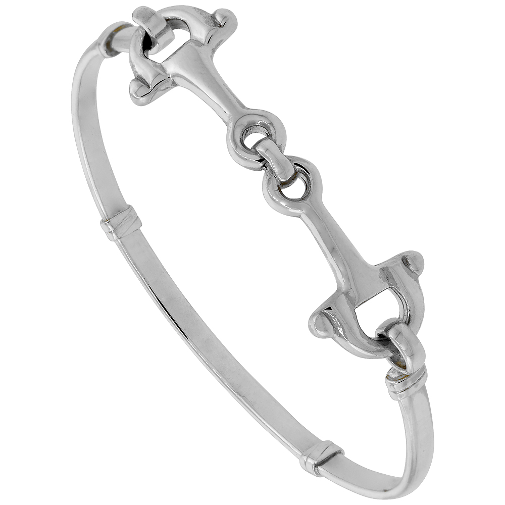 Sterling Silver Snaffle Bit Baby Bracelet Bangle Hook &amp; Eye Catch 7/16 inch wide, 5 1/2 inch long