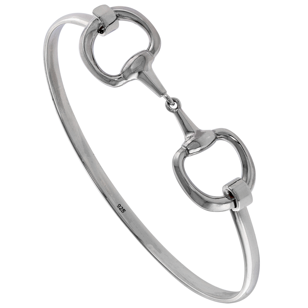 1/2 INCH STERLING SILVER EGGBUTT SNAFFLE BIT BANGLE BRACELET FOR WOMEN HOOK AND EYE CLASP FLAWLESS HIGH POLISH FINISH 7 INCH WRIST SIZE