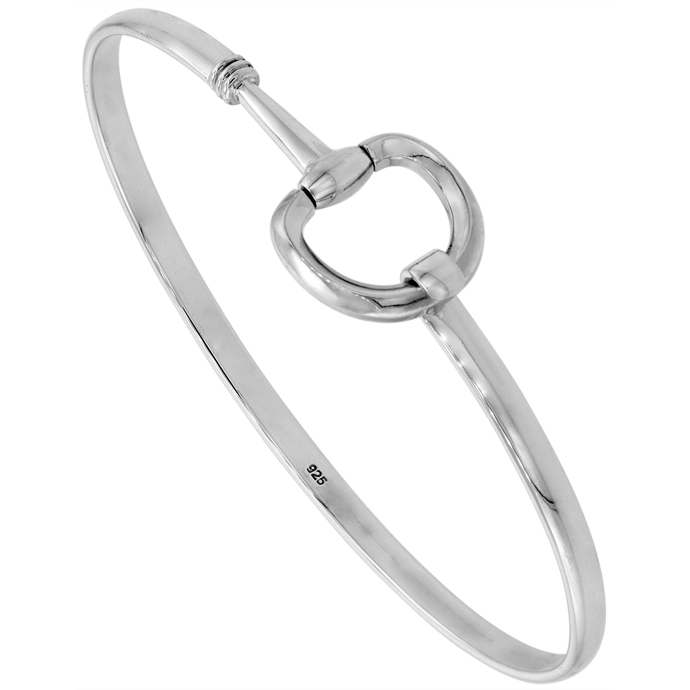 5/8 wide Sterling Silver Snaffle Bit Bangle Bracelet for Women Hook and Eye Clasp Flawless High Polish Finish 7 inch wrist size