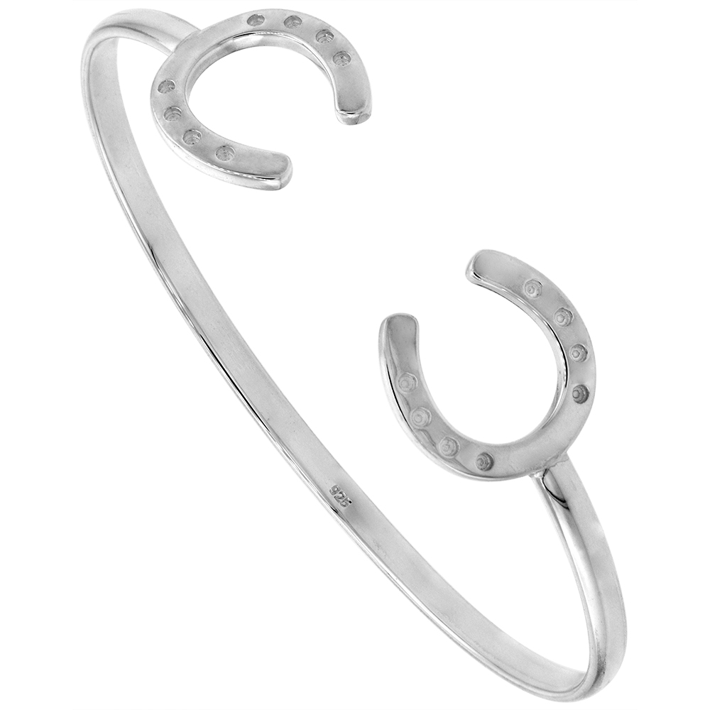 Sterling Silver Double Horseshoe Cuff Bracelet for Women Flawless High Polish Finish fits 7 inch wrist sizes