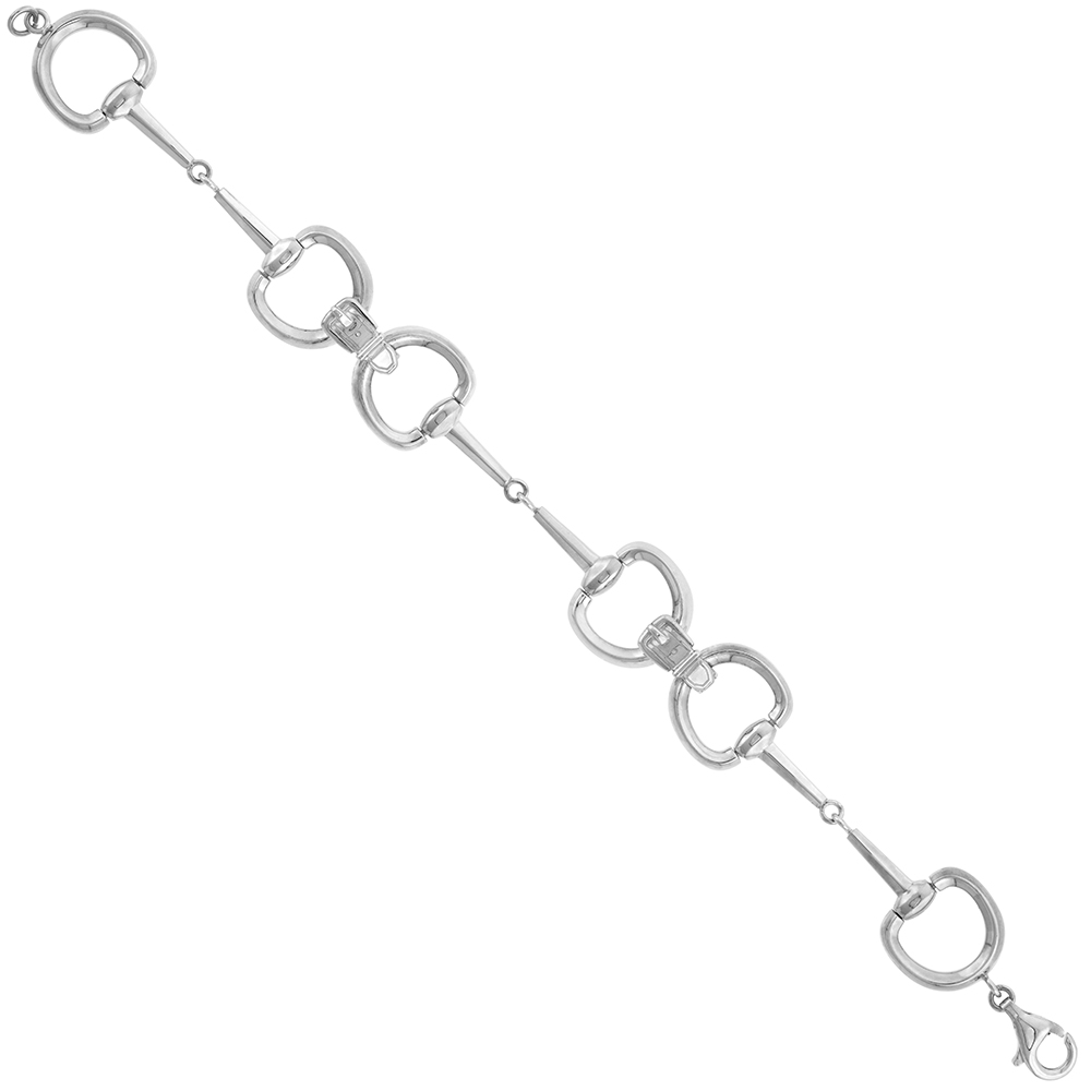 5/8 wide Sterling Silver Linked Snaffle Bit Bracelet for Women Dee Ring Type with Buckle Flawless High Polish Finish 7.5 inch long