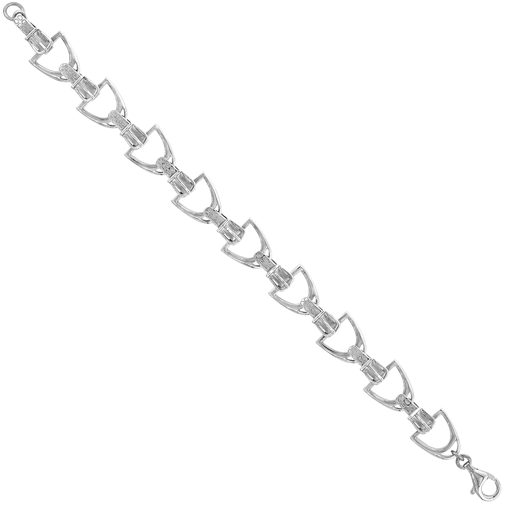1/2 inch Sterling Silver Linked Stirrups Bracelet for Women Buckle Strap Flawless High Polish Finish 7.5 inch long