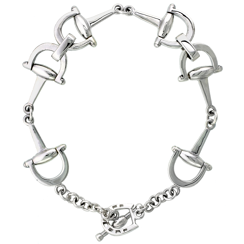 STERLING SILVER DEE RING SNAFFLE BITS BRACELET 1/2 INCH WIDE 7 1/2 INCH LONG