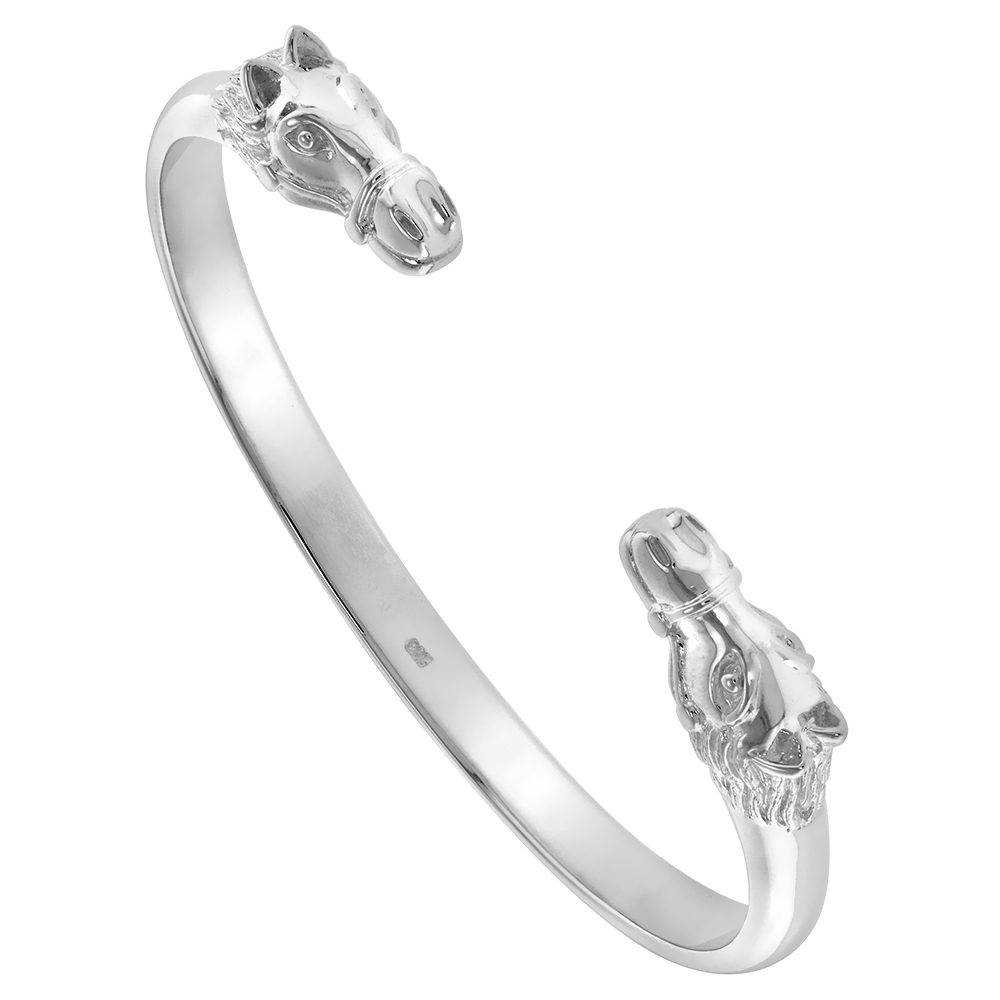SOLID HEAVY STERLING SILVER HORSE HEAD CUFF BRACELET FOR WOMEN FLAWLESS POLISHED FINISH 7 INCH WRIST SIZES