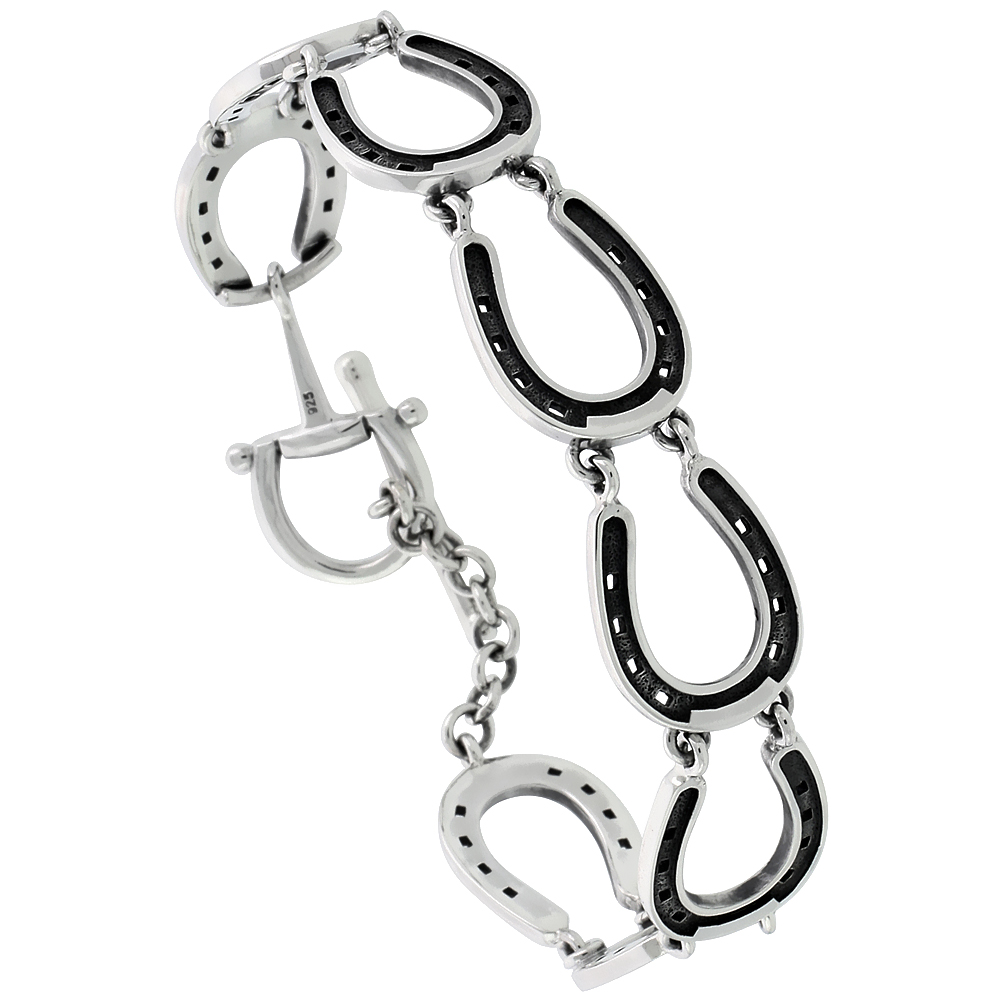 Sterling Silver Horseshoe Horse Bit Bracelet 1/2 inch wide, 7 1/2 inch long