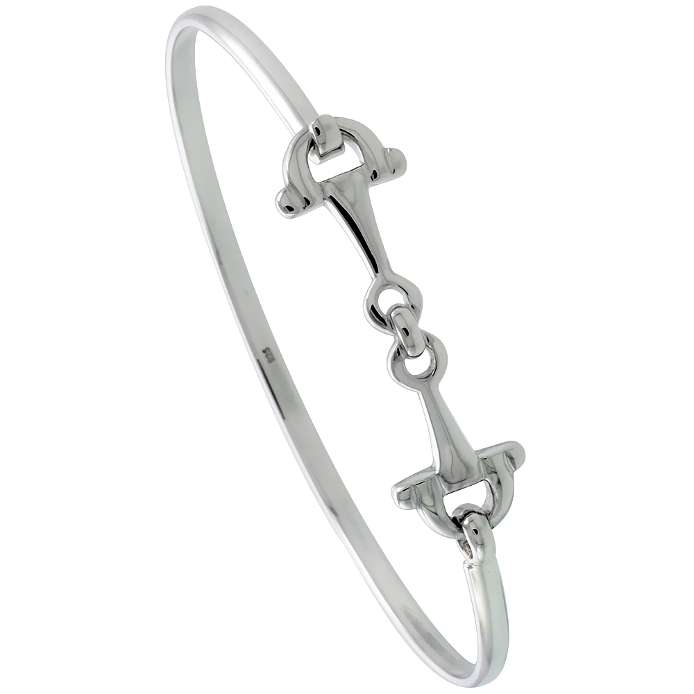 Sterling Silver Snaffle Bit Bracelet Bangle Hook &amp; Eye Catch 1/2 inch wide, 7 1/2 inch long