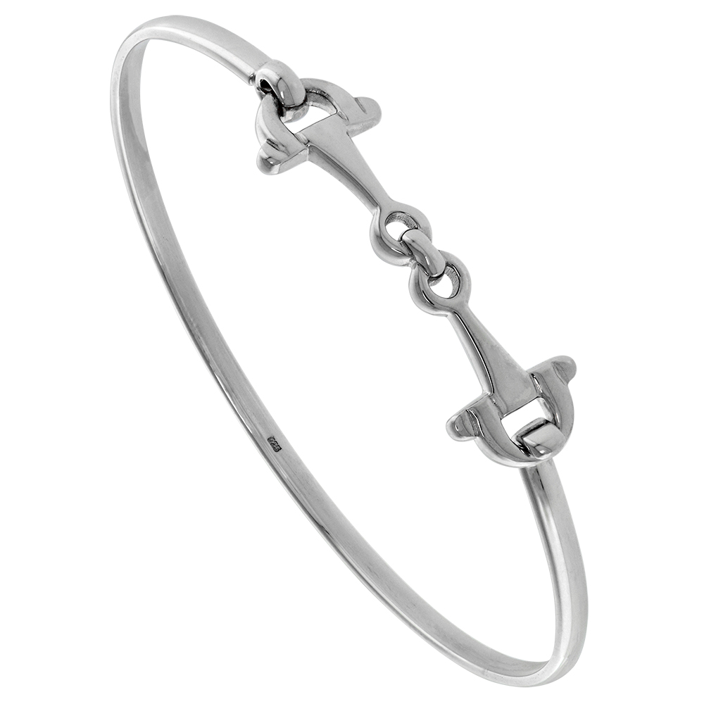 STERLING SILVER SNAFFLE BIT BRACELET BANGLE HOOK & EYE CATCH 1/2 INCH WIDE 7 1/2 INCH LONG