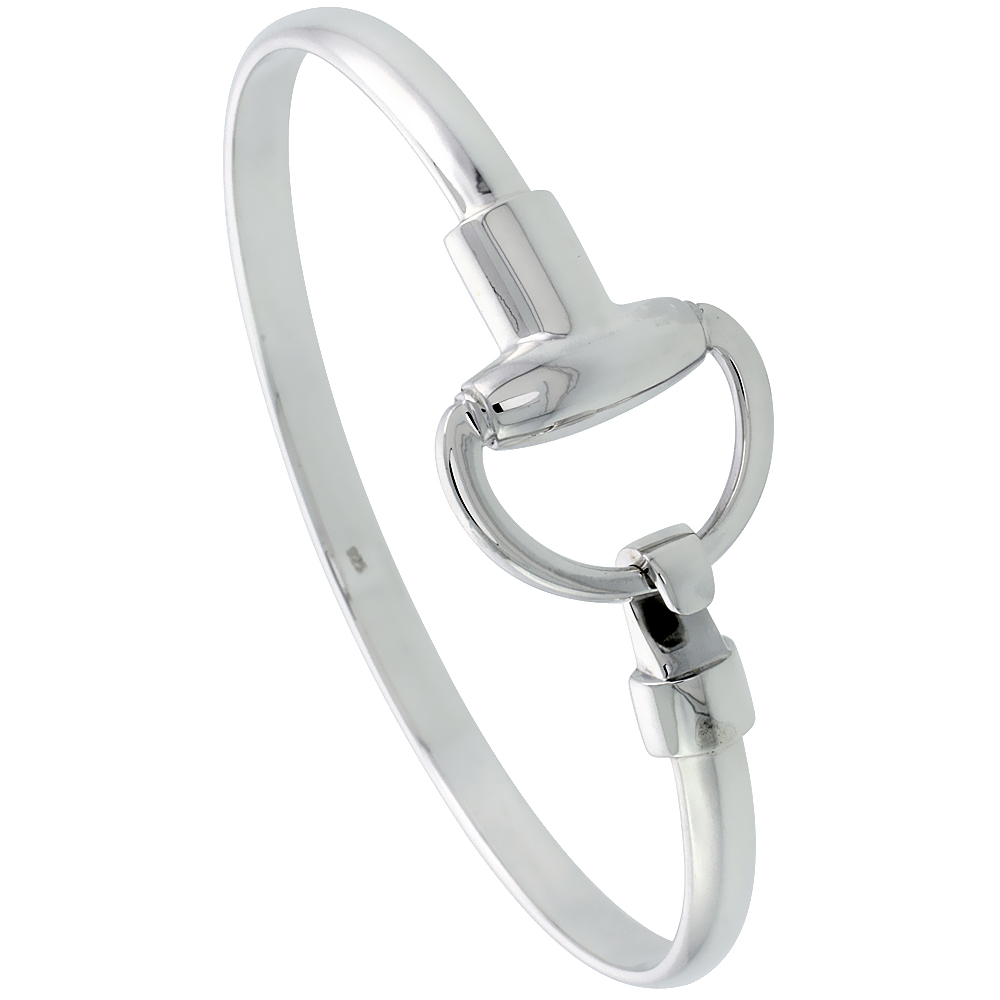 Sterling Silver Snaffle Bit Bracelet Bangle Hook &amp; Eye Catch 7/8 inch wide, 7 1/2 inch long