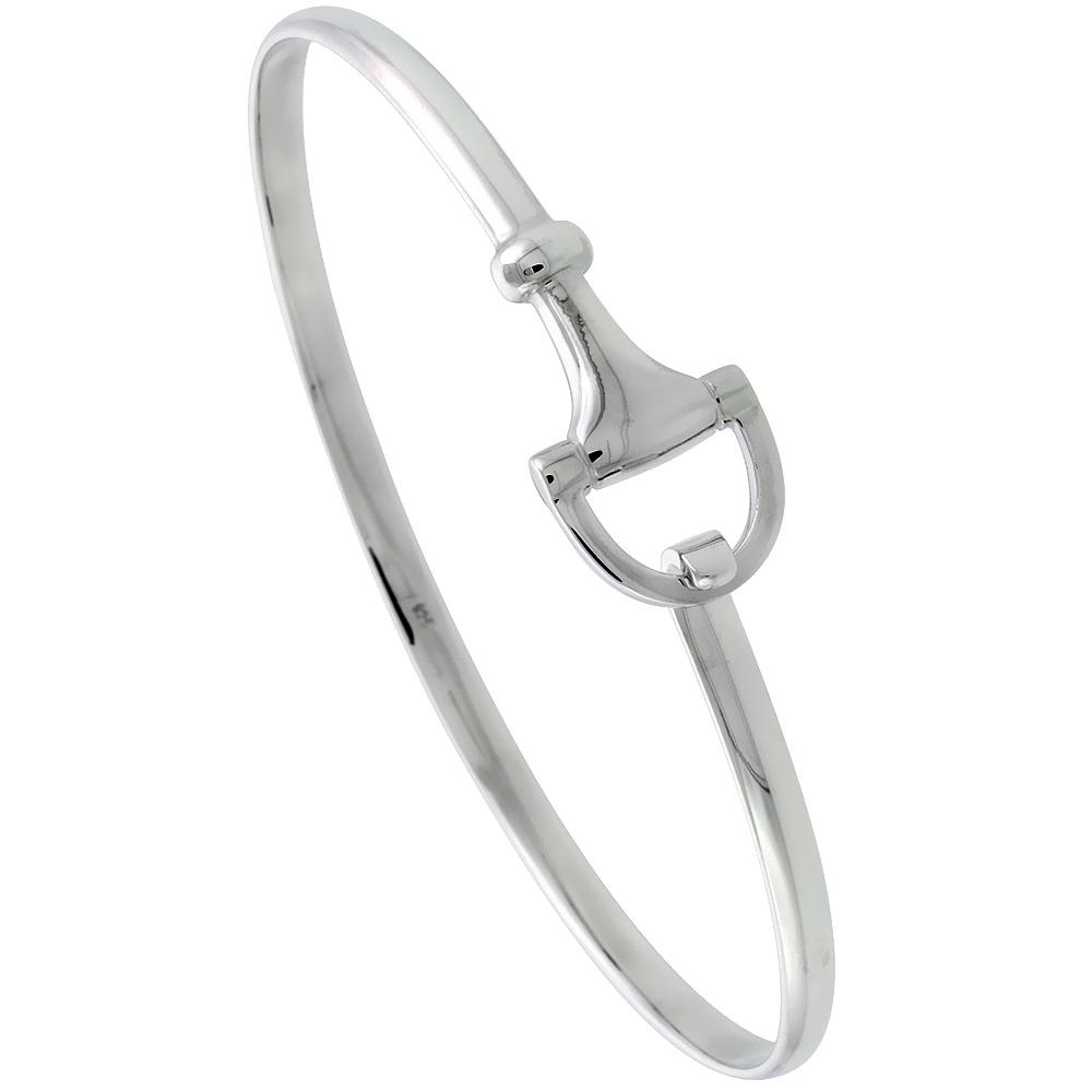 Sterling Silver Snaffle Bit Bracelet Bangle Hook & Eye Catch 1/2 inch wide, 7 1/2 inch long