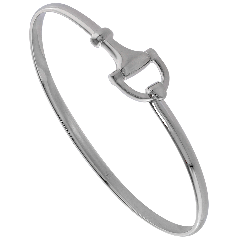 STERLING SILVER SNAFFLE BIT BRACELET BANGLE HOOK & EYE CATCH 1/2 INCH WIDE 7 1/2 INCH LONG