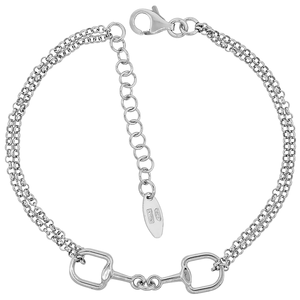 Sterling Silver Snaffle Bit Bracelet 5/16 inch wide, 6.5 inches long + 1 inch extension