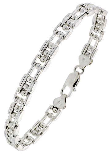 Sterling Silver Binario Bar Beaded Bracelet (Available in 8 in. &amp; 9 in.), 9/32 in. (7.5 mm) wide