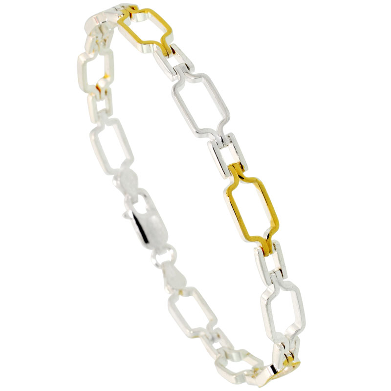 Sterling Silver Cut Out Bar Link Bracelet w/ Gold Finish (Available in 7 in. &amp; 8 in.), 1/4 in. (6 mm) wide