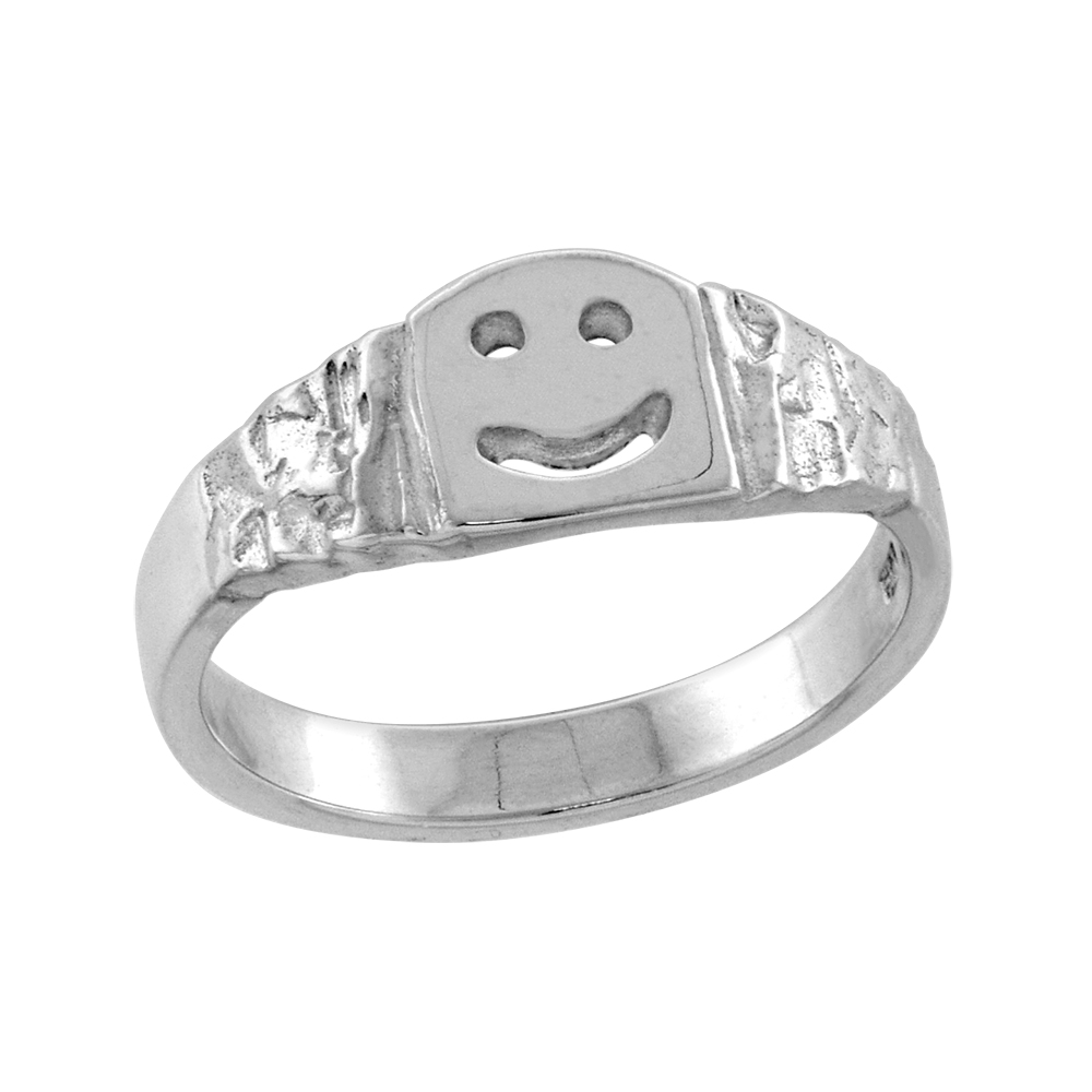 Sterling Silver Tiny Smiley Face Ring for Women Pinky Ring Midi Ring Knuckle Ring Available in Size 1 to 5