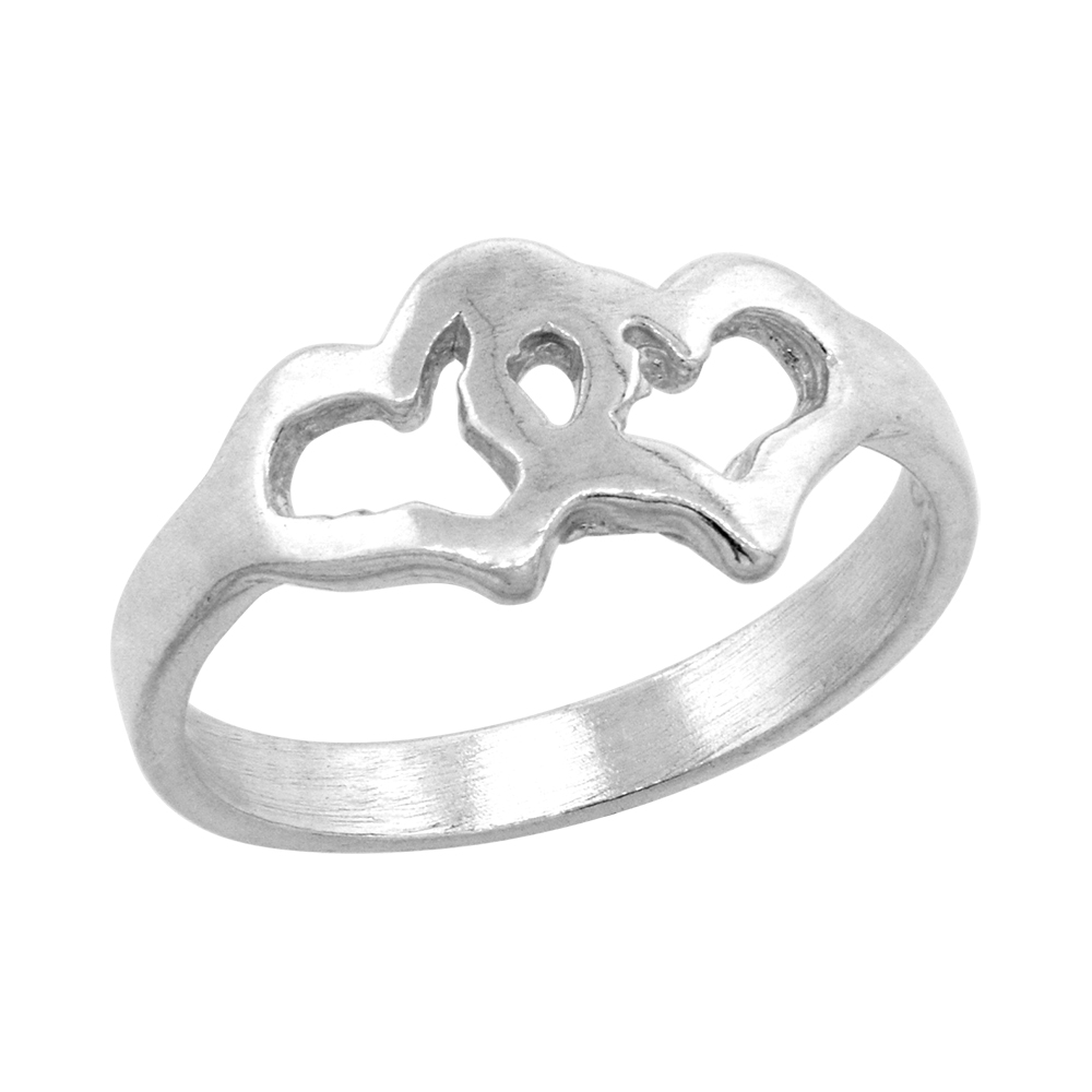 Sterling Silver Dainty Interlocking Open Hearts Toe Ring for Women Pinky Midi Knuckle Available in Size 1 to 5