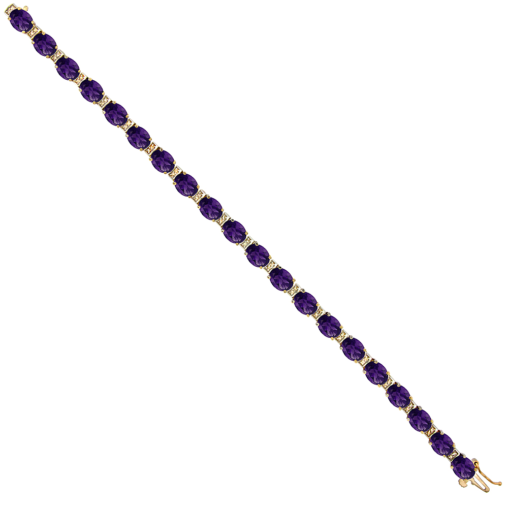 10K Yellow Gold Natural Amethyst Oval Tennis Bracelet 7x5 mm stones, 7 inches