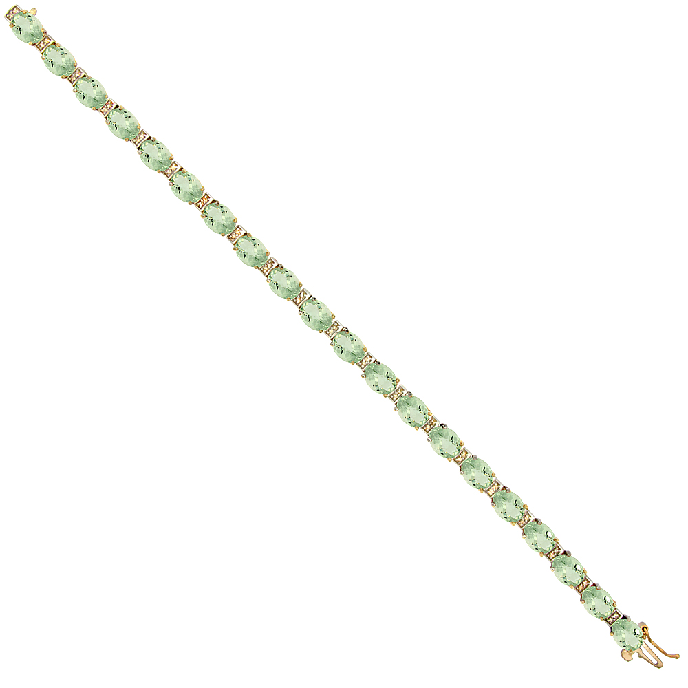 10K YELLOW GOLD NATURAL GREEN AMETHYST OVAL TENNIS BRACELET 7X5 MM STONES, 7 INCHES