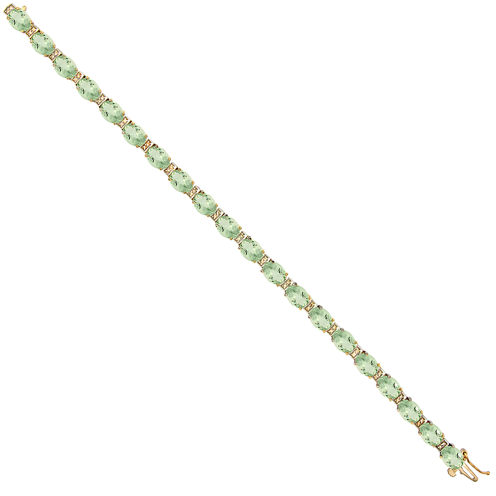 10K Yellow Gold Natural Green Amethyst Oval Tennis Bracelet 7x5 mm stones, 7 inches