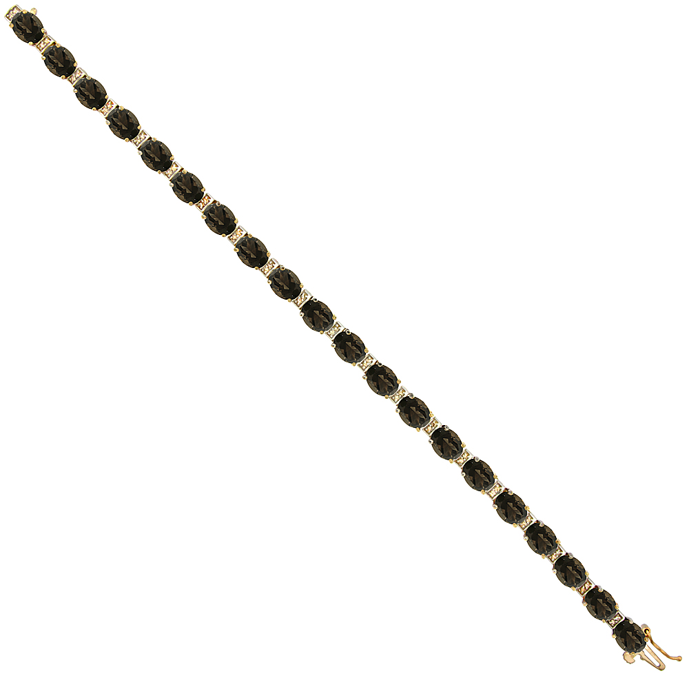 10K YELLOW GOLD NATURAL SMOKY TOPAZ OVAL TENNIS BRACELET 7X5 MM STONES, 7 INCHES