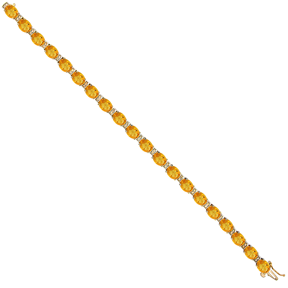 10K Yellow Gold Natural Citrine Oval Tennis Bracelet 7x5 mm stones, 7 inches