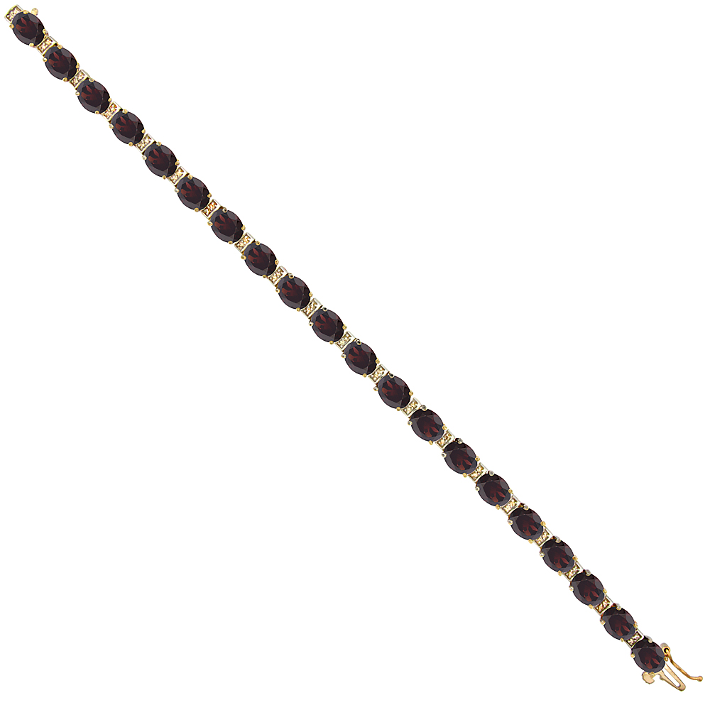 10K Yellow Gold Natural Garnet Oval Tennis Bracelet 7x5 mm stones, 7 inches