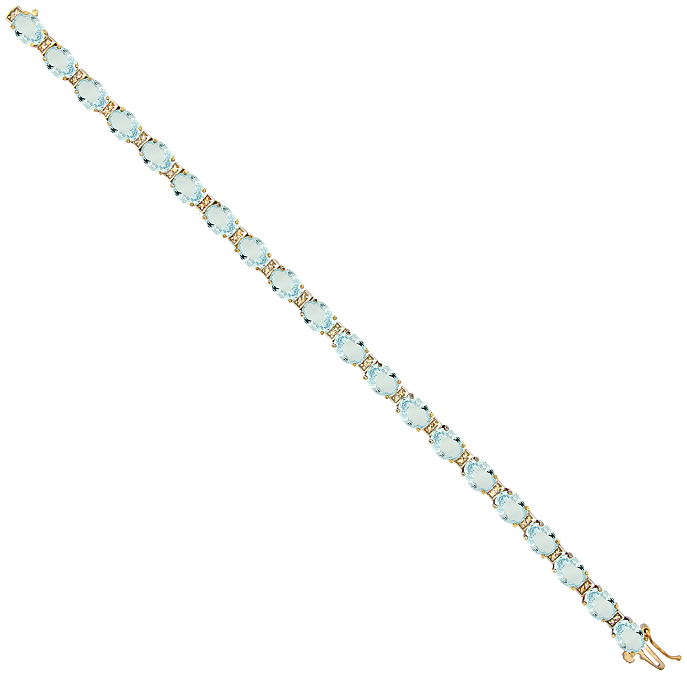 10K Yellow Gold Natural Aquamarine Oval Tennis Bracelet 7x5 mm stones, 7 inches