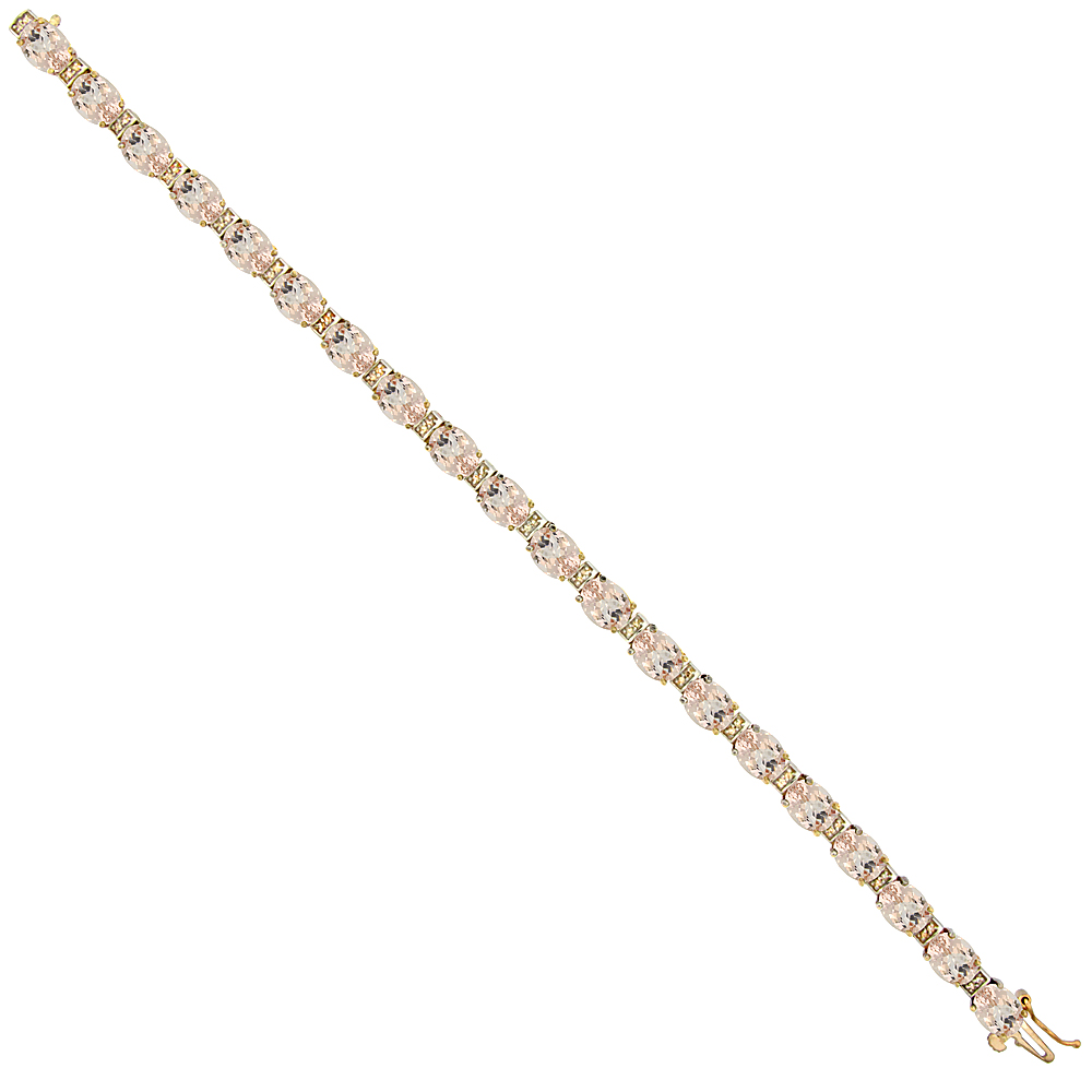 10K YELLOW GOLD NATURAL MORGANITE OVAL TENNIS BRACELET 7X5 MM STONES, 7 INCHES