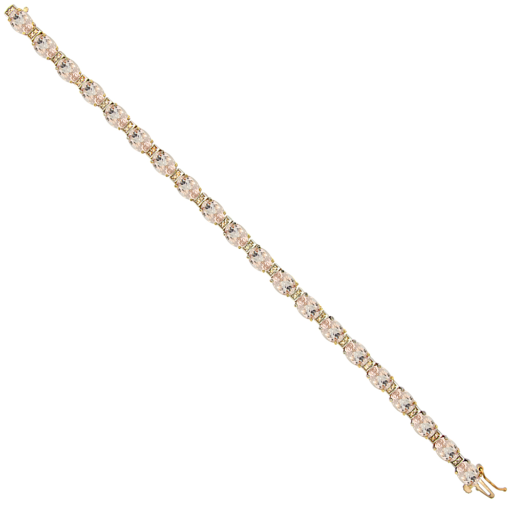 10K Yellow Gold Natural Morganite Oval Tennis Bracelet 7x5 mm stones, 7 inches