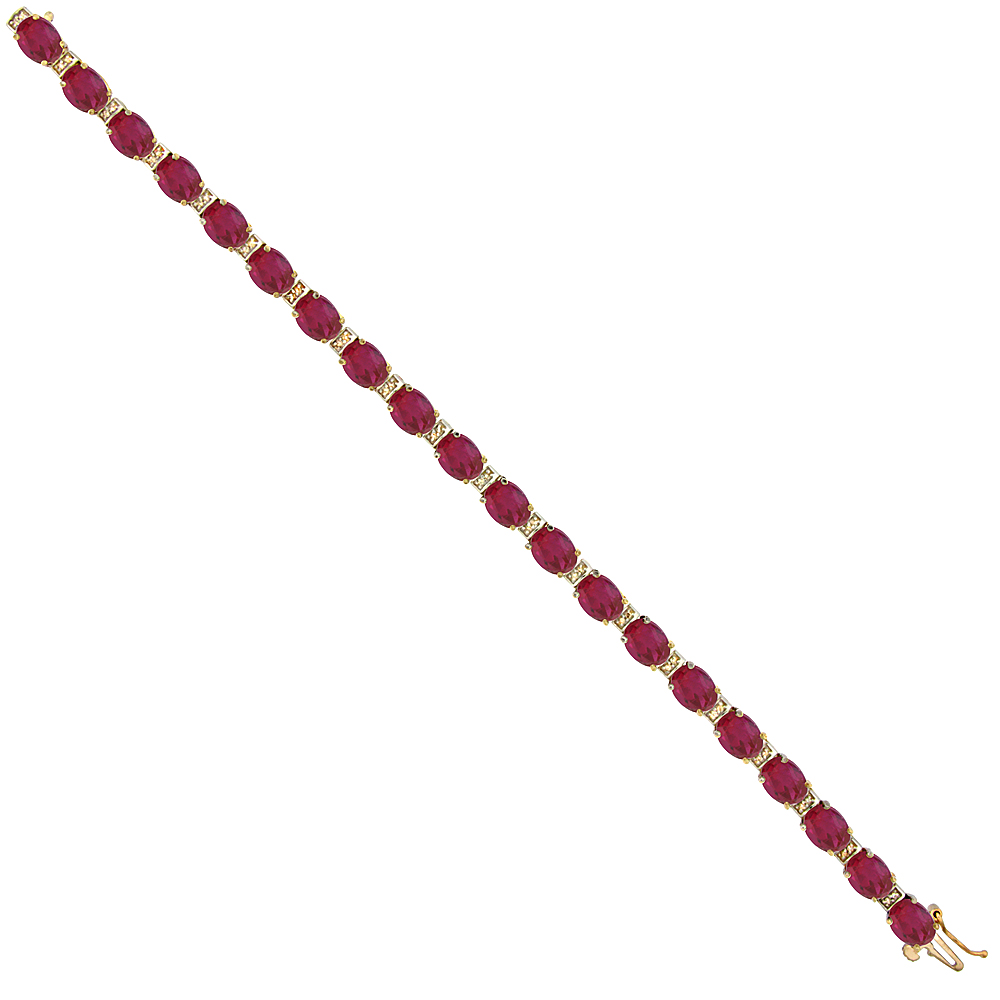 10K YELLOW GOLD ENHANCED RUBY OVAL TENNIS BRACELET 7X5 MM STONES, 7 INCHES