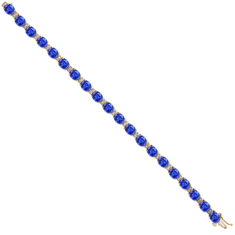 10K YELLOW GOLD NATURAL BLUE SAPPHIRE OVAL TENNIS BRACELET 7X5 MM STONES, 7 INCHES