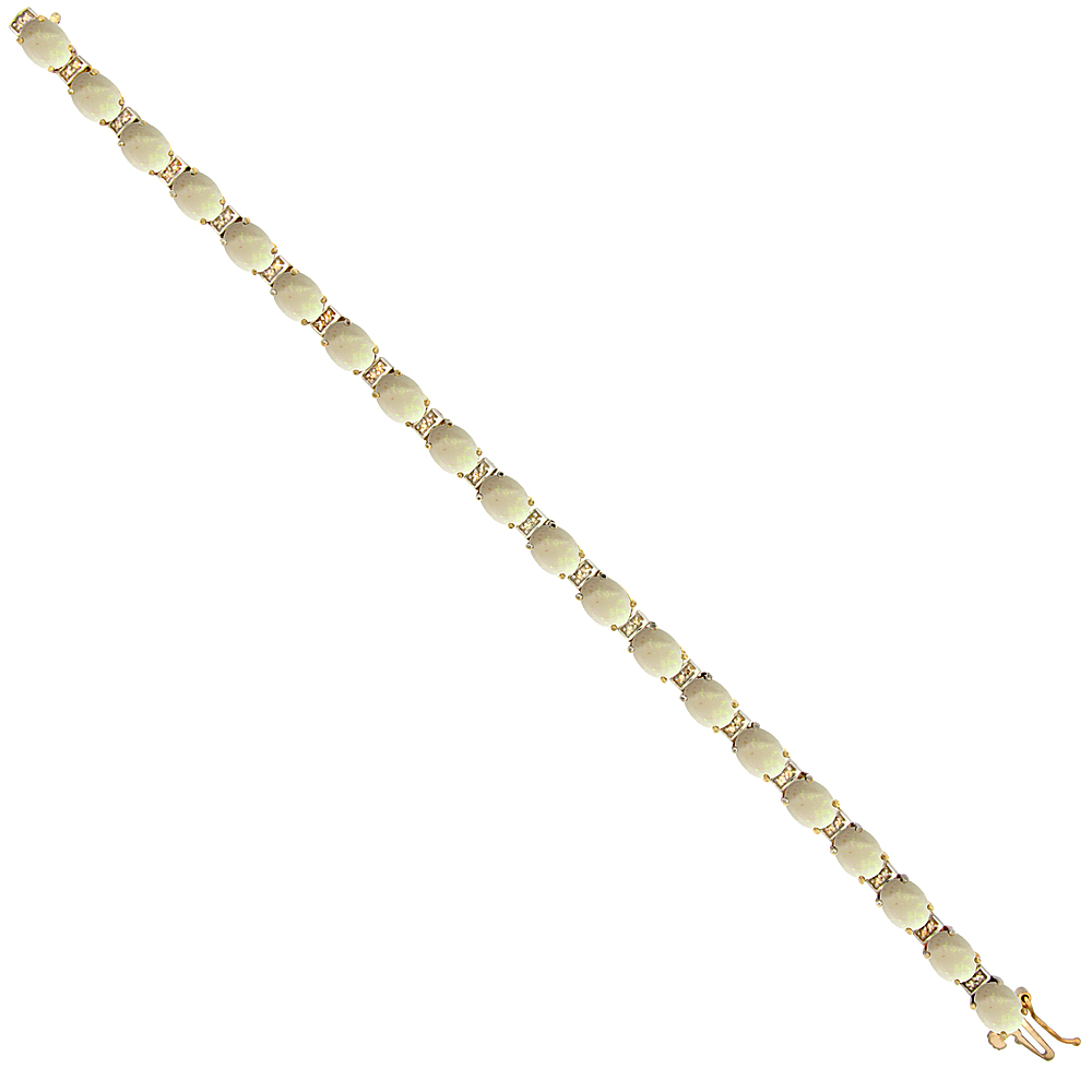 10K Yellow Gold Natural Opal Oval Tennis Bracelet 7x5 mm stones, 7 inches