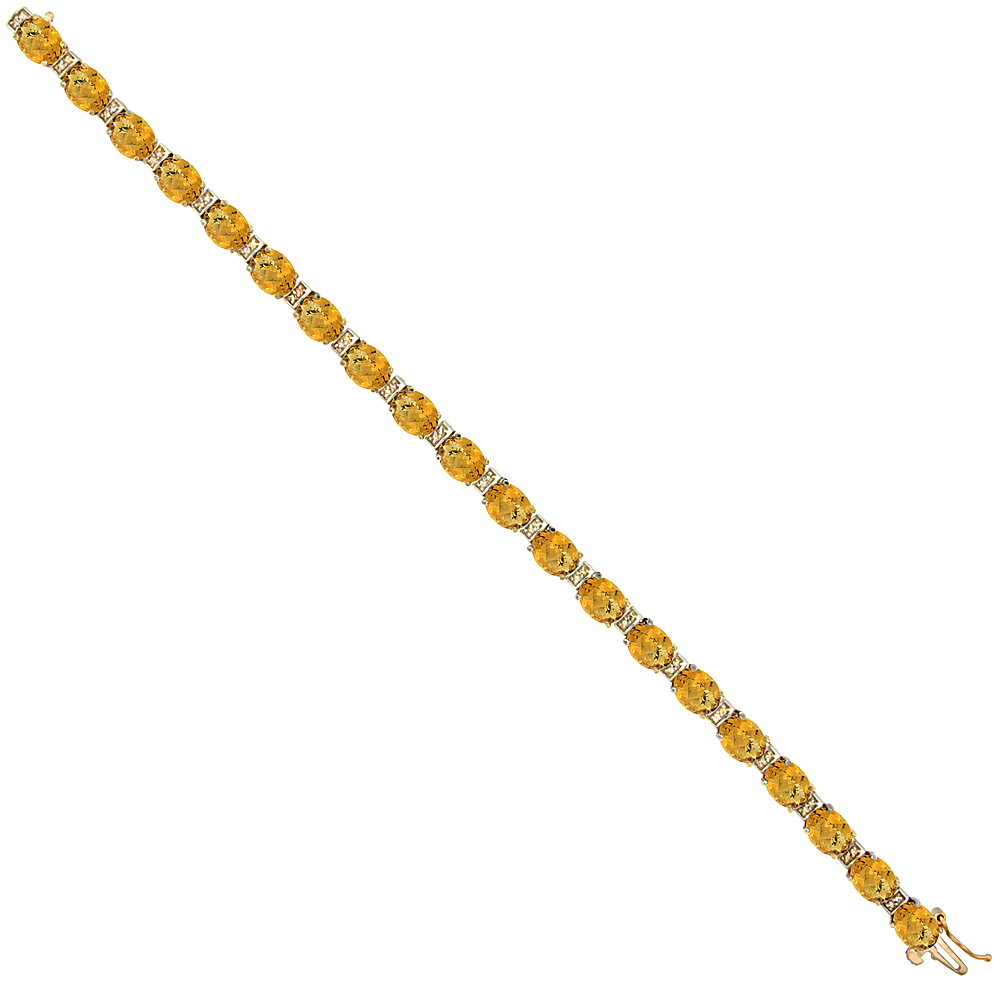 10K YELLOW GOLD NATURAL WHISKY QUARTZ OVAL TENNIS BRACELET 7X5 MM STONES, 7 INCHES