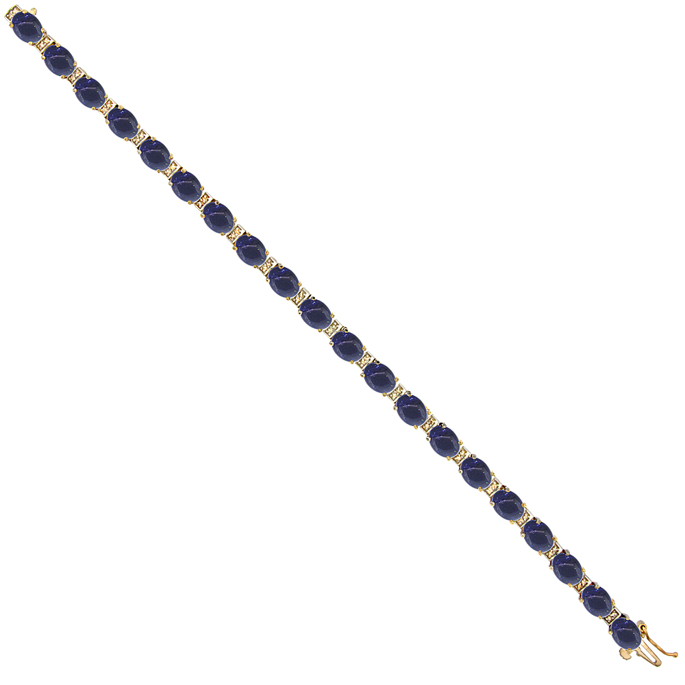 10K YELLOW GOLD NATURAL LAPIS OVAL TENNIS BRACELET 7X5 MM STONES, 7 INCHES