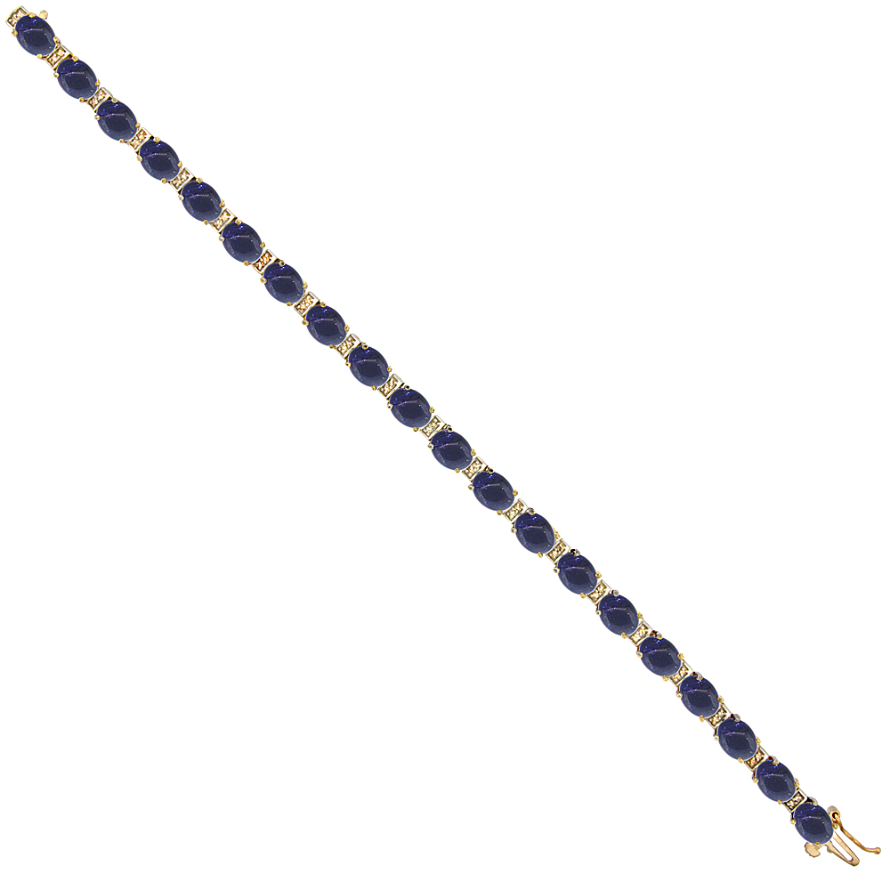 10K Yellow Gold Natural Lapis Oval Tennis Bracelet 7x5 mm stones, 7 inches