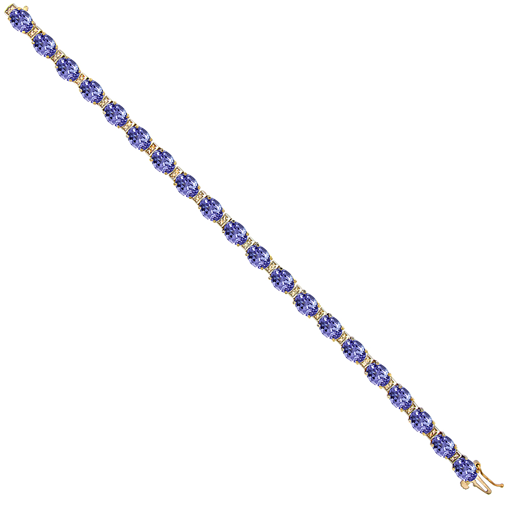 10K Yellow Gold Natural Tanzanite Oval Tennis Bracelet 7x5 mm stones, 7 inches