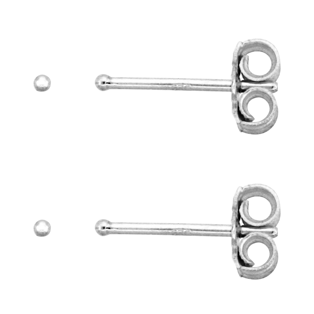 2-Pair Pack Sterling Silver Very Tiny 1mm Ball Stud Earrings / Nose Studs for Women and Girls 1/32 inch