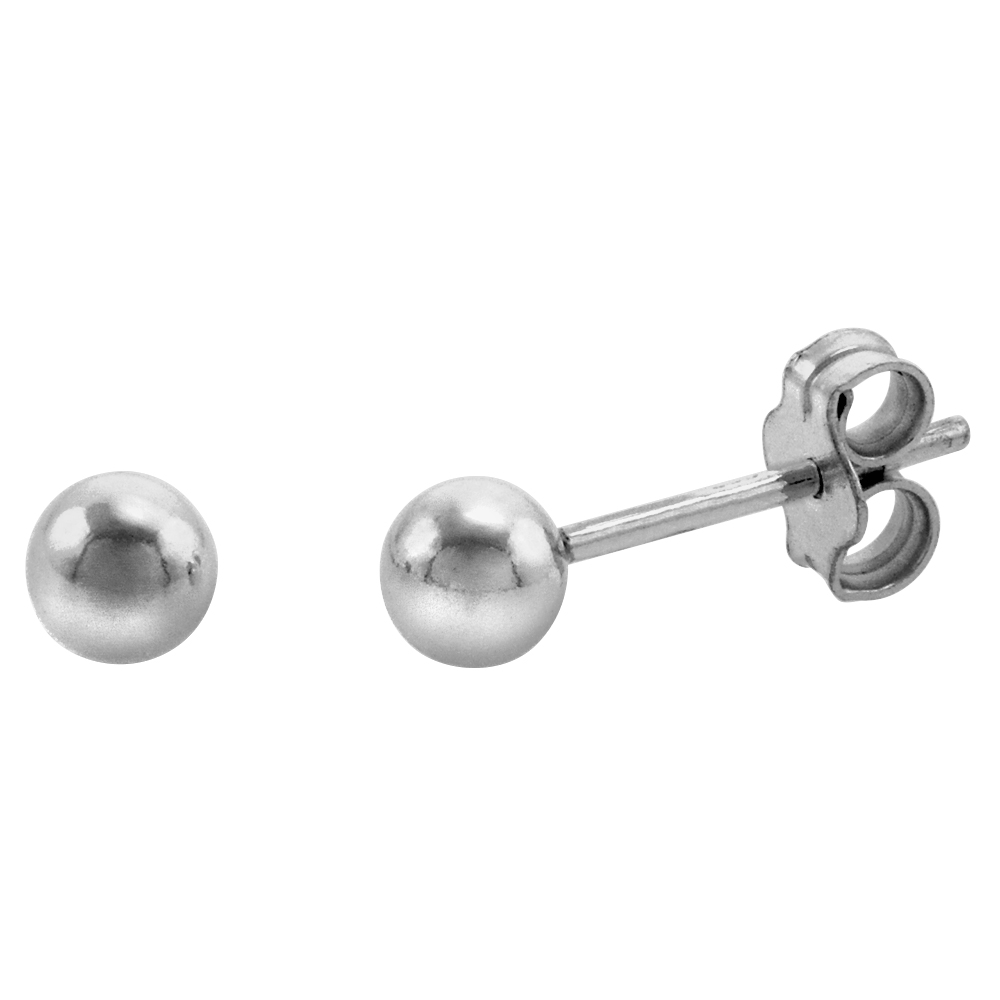 STERLING SILVER 4MM BALL STUD EARRINGS FOR WOMEN &amp; TEENS 3/32 INCH