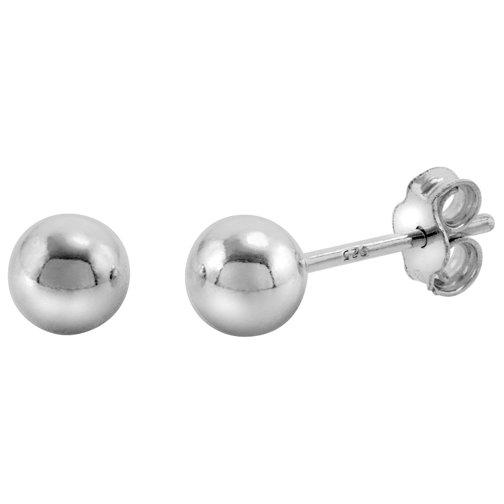 STERLING SILVER 5MM BALL STUD EARRINGS FOR WOMEN & TEENS MEDIUM SIZE 3/16INCH