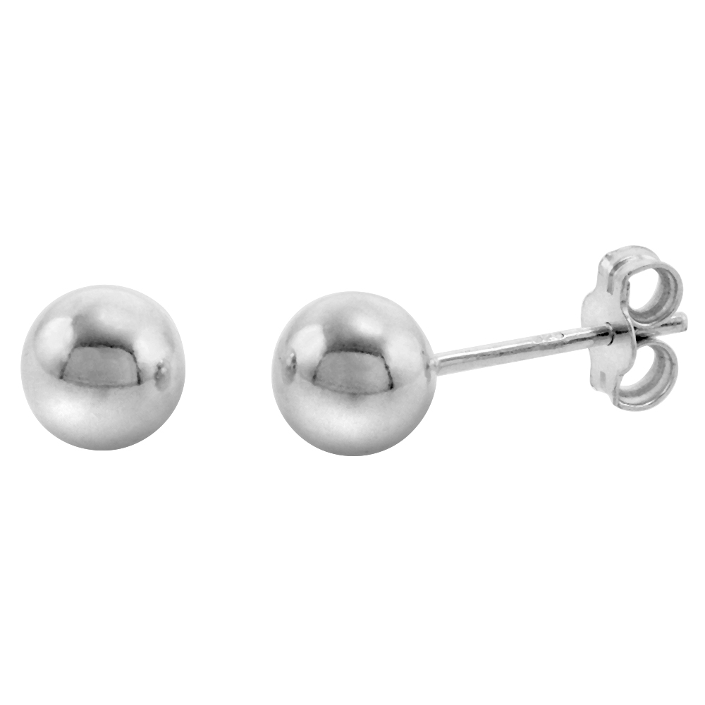 STERLING SILVER 6MM BALL STUD EARRINGS FOR WOMEN & TEENS MEDIUM SIZE 1/4 INCH