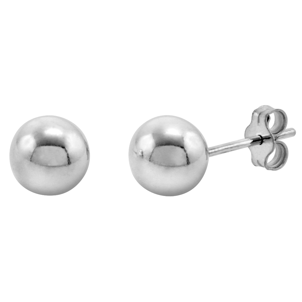 STERLING SILVER 7MM BALL STUD EARRINGS FOR WOMEN & TEENS LARGE 9/32 INCH