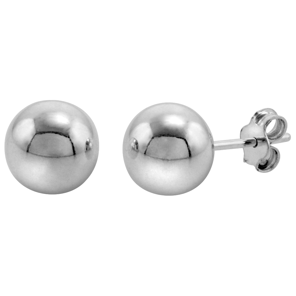 STERLING SILVER 8MM BALL STUD EARRINGS FOR WOMEN & TEENS LARGE 5/16 INCH