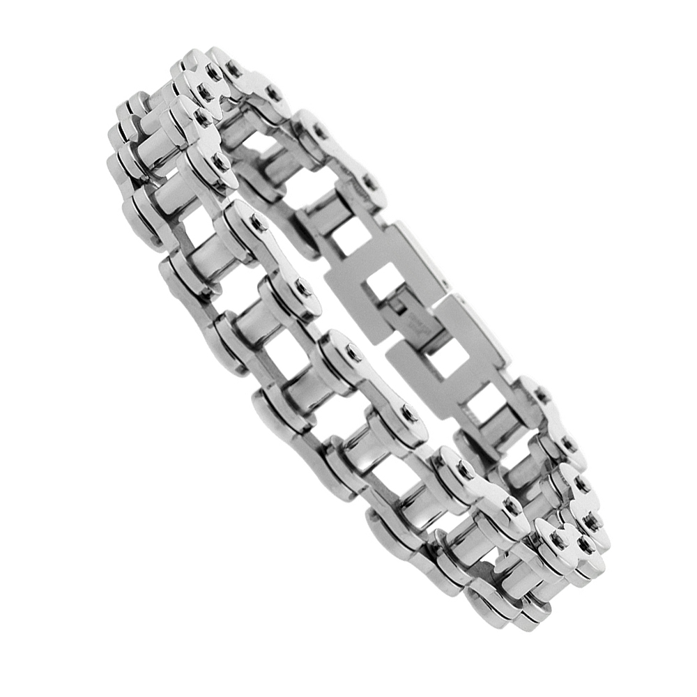 Stainless Steel Bicycle Chain Bracelet For Men Very Large 1/2 inch wide, 9 inch